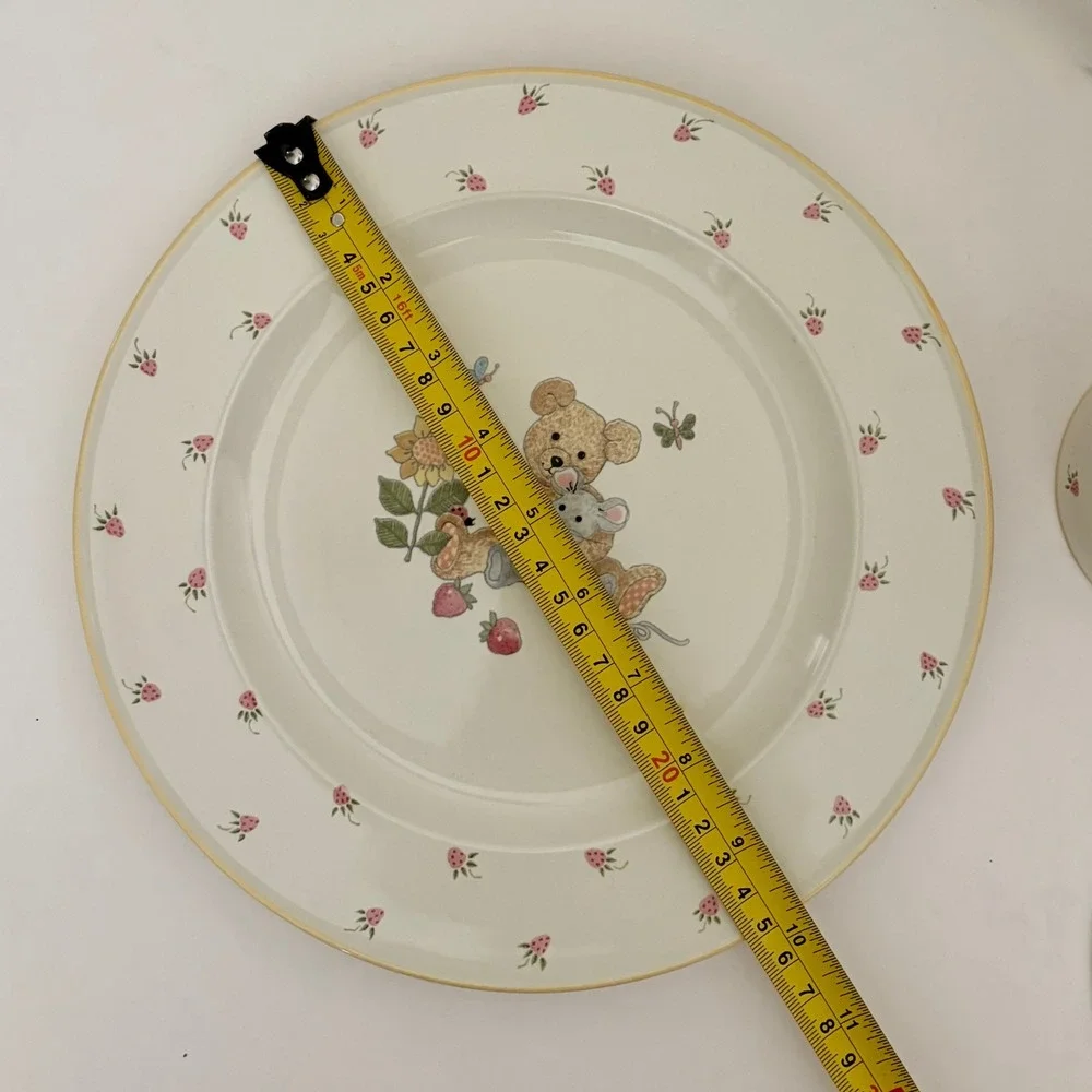 Vintage MIKASA Teddy Bear Plate Bowl Mug Set Strawberry Fruit Mouse Floral